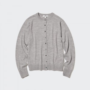 UNIQLO 100pct Extra Fine Merino Crew Neck Cardigan Gray | PGUIMZH-46