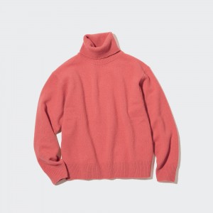 UNIQLO 100pct Lambswool Turtleneck Jumper Pink | IEPVBFD-14