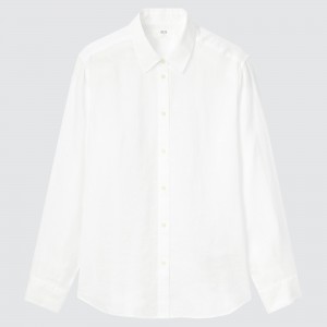 UNIQLO 100pct Premium Linen Long Sleeved Shirt White | NZYGTOX-42