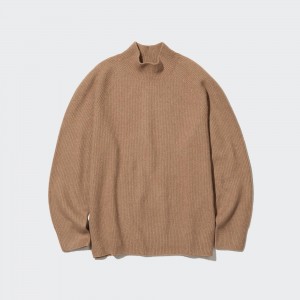 UNIQLO 3d Knit Seamless Soufflé Yarn Mock Neck Jumper Brown | KODSLZV-39