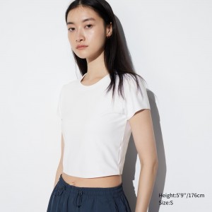 UNIQLO Airism Ultra Soft Cropped T-Shirt White | HASBFDU-41