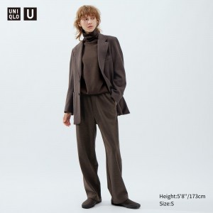 UNIQLO Brushed Jersey Trousers Dark Brown | HXEZLFS-02