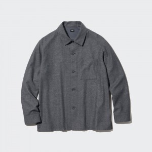 UNIQLO Brushed Twill Overshirt Gray | HVWEFAM-17