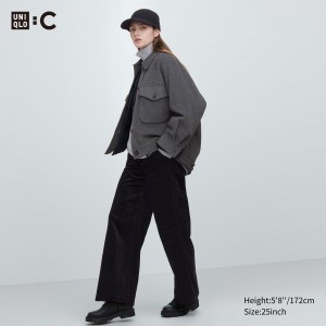 UNIQLO Corduroy Wide Leg Trousers Black | HZPQCJV-67