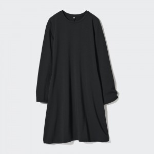 UNIQLO Cotton Blend Flared Mini Dress Black | UTGSFWZ-06