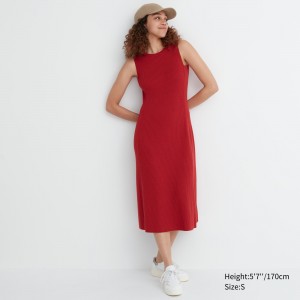 UNIQLO Cotton Blend Knit Sleeveless Dress Red | BSQIRNM-32