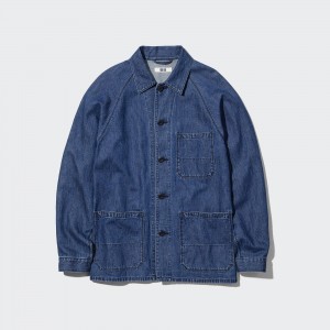 UNIQLO Cotton Linen Blend Utility Jacket Blue | WCFZKLM-63