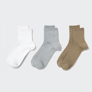 UNIQLO Crew Ribbed Socks Three Pairs Off White | KNEAIHO-61