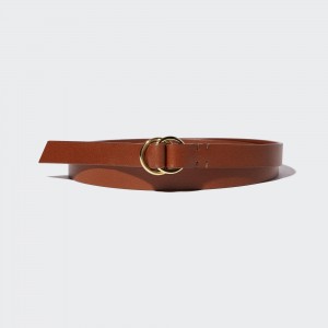 UNIQLO Double Ring Narrow Leather Belt Brown | UZFWRQM-70