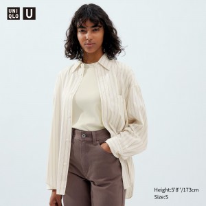 UNIQLO Drape Striped Long Sleeved Shirt Natural | RTPWNDA-97