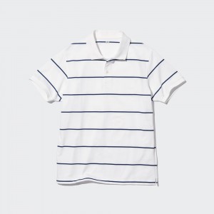 UNIQLO Dry Piqué Striped Polo Shirt White | YJDPFLX-31