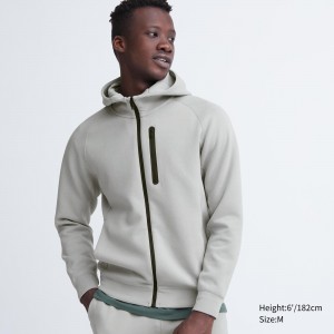 UNIQLO Dry Sweat Stretch Zipped Hoodie Light Gray | PJWMDYS-90