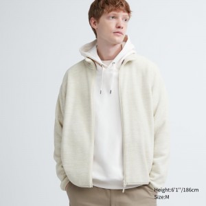 UNIQLO Fleece Heather Zipped Jacket Off White | TNUHVBC-74