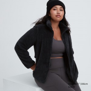 UNIQLO Fluffy Fleece Zipped Jacket Black | CNBIGWY-42