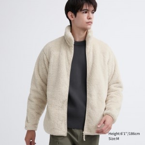 UNIQLO Fluffy Fleece Zipped Jacket Off White | SYZABDQ-61