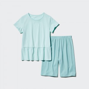 UNIQLO Girls Airism Cotton Blend Short Sleeved Set Light Green | BQGLUIM-24