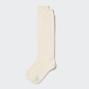 UNIQLO Heattech Cable Knit High Thermal Socks Off White | VZIPLAY-75