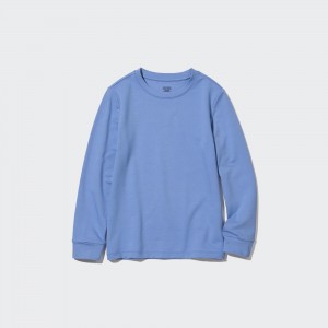 UNIQLO Heattech Extra Warm Cotton Crew Neck Long Sleeved Thermal Top Blue | CVMODKI-59