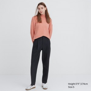 UNIQLO Heattech Striped Pleated Trousers Long Navy | HYPWECL-81