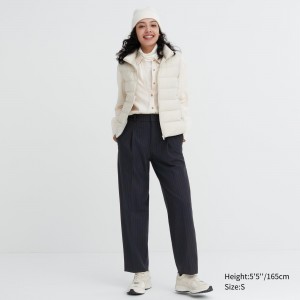 UNIQLO Heattech Striped Pleated Trousers Navy | LEKVAGU-37