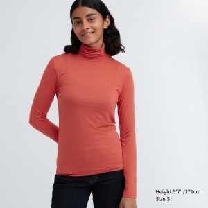 UNIQLO Heattech Ultra Light Turtleneck Long Sleeved Thermal Top Orange | KUJPARV-28