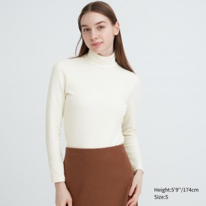 UNIQLO Heattech Ultra Warm High Neck Long Sleeved Thermal Top Off White | MFZTISC-81