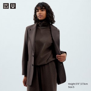 UNIQLO Jersey Tailored Jacket Dark Brown | LVPETZW-29