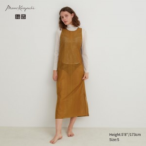 UNIQLO Mesh Sleeveless Maxi Dress Brown | LGATICU-39