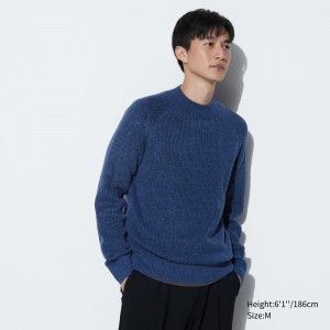 UNIQLO Middle Gauge Knit Mock Neck Jumper Blue | JBVTCHG-54