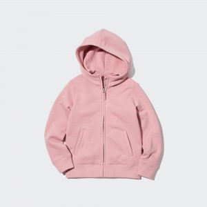 UNIQLO Pile Lined Sweat Zipped Hoodie Pink | YKRSEDU-39