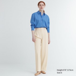 UNIQLO Pleated Wide Leg Trousers Long Natural | WANZKRC-64