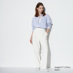 UNIQLO Pleated Wide Leg Trousers White | DLFMSQE-15