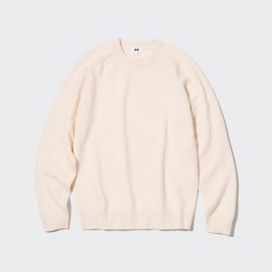 UNIQLO Premium Lambswool Crew Neck Jumper Off White | MIUPQVF-21