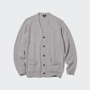 UNIQLO Premium Lambswool V Neck Cardigan Gray | UEKYAMZ-48