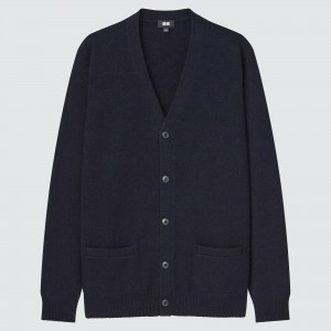 UNIQLO Premium Lambswool V Neck Cardigan 2021 Season Navy | NFKVUDT-21