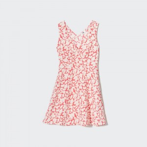 UNIQLO Printed V Neck Sleeveless Mini Dress Red | YCWNAEL-49