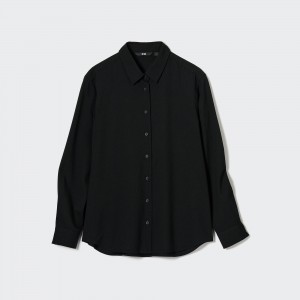 UNIQLO Rayon Long Sleeved Blouse Black | GROFXEB-07