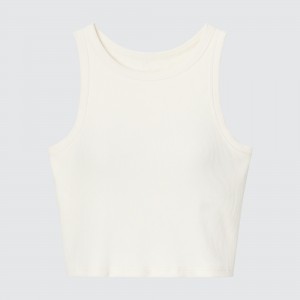 UNIQLO Ribbed Cropped Sleeveless Bra Top Off White | QPSLYGJ-13