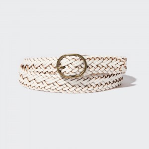 UNIQLO Round Buckle Mesh Leather Belt Off White | LMIQUZA-15