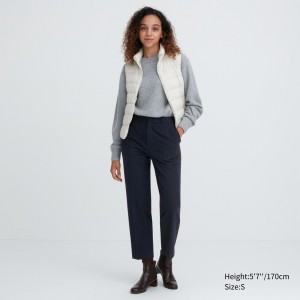 UNIQLO Smart Brushed Striped Ankle Length Trousers Navy | REPFTLV-34