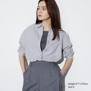 UNIQLO Soft Brushed Long Sleeved Shirt Light Gray | RJAXGKV-51