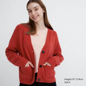 UNIQLO Soufflé Yarn Short Cardigan Red | JTWQVLU-76