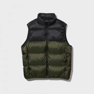 UNIQLO Ultra Light Down Colour Block Vest Olive | UJZKGOX-13