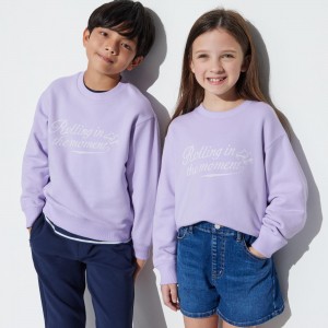 UNIQLO Ultra Stretch Graphic Sweatshirt Light Purple | EZWJCPG-69