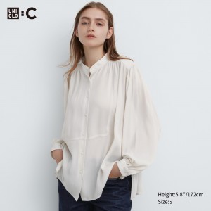 UNIQLO Volume Blouse Off White | XCGWQJI-42