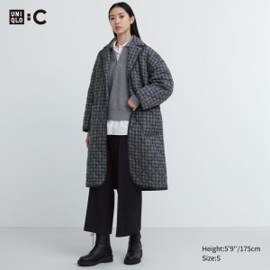 UNIQLO Warm Padded Oversized Coat Gray | XDGHVUQ-91