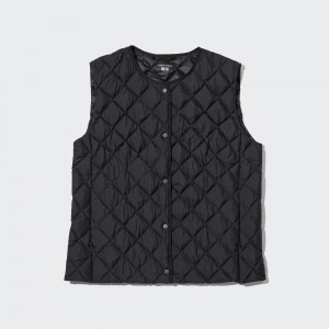 UNIQLO Warm Padded Quilted Vest Black | XPQKFRE-93