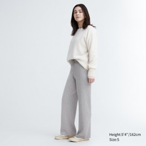 UNIQLO Washable Knit Ribbed Trousers Gray | QDBJVMP-82