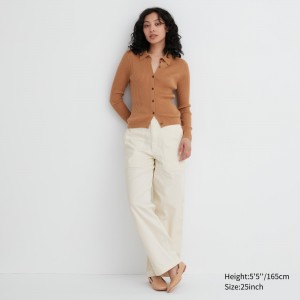 UNIQLO Wide Leg Baker Trousers Off White | BGXEPQN-94