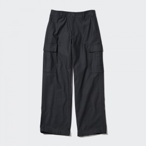 UNIQLO Wide Straight Leg Cargo Trousers Long Dark Gray | LNEPRUM-84